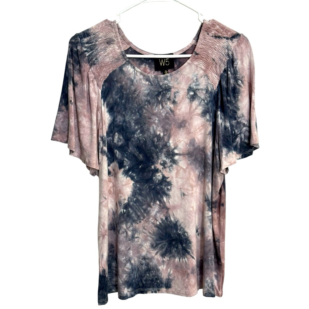 Anthropologie W5 Short Sleeve Tie-Dye Top - Blush and Navy Size‎ M